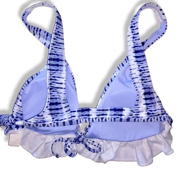 Envya Blue Bikini Top Tie Dye Triangle With Ruffles Adjustable Tie Drawstring Fr - Picture 2 of 7
